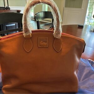 Dooney & Bourke FLORENTINE Tan Satchel with Structured Design and Gold Hardware